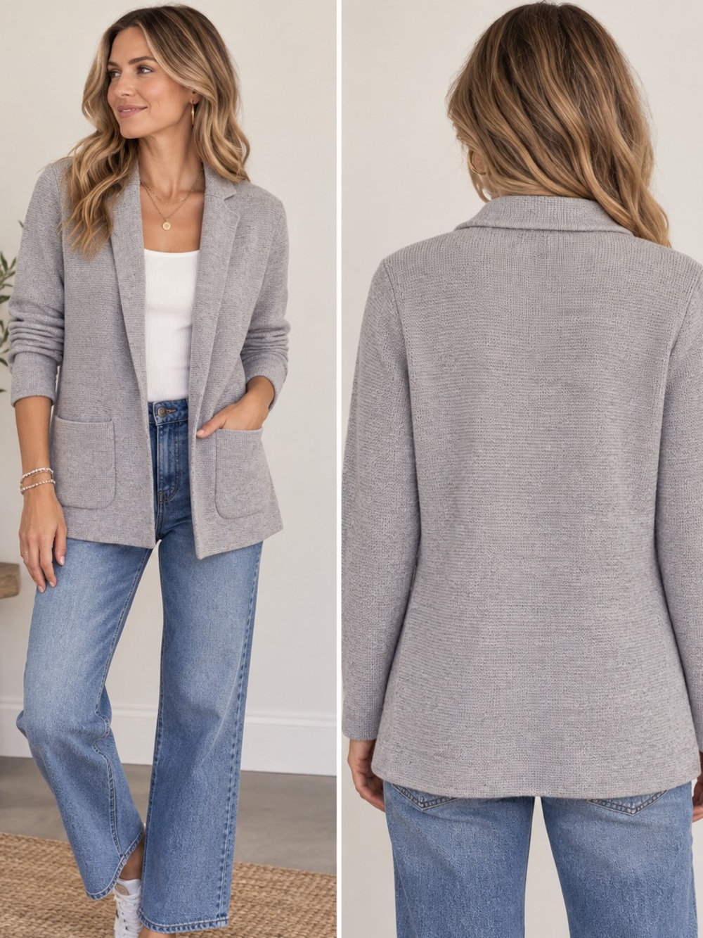 Talbots Light Gray Open-Front Blazer Coatigan
